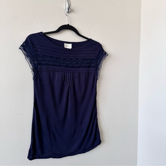 ANTHROPOLOGIE-DELETTA Lace Embroidered Inlay Detail Cap Sleeve Top (Size:XS) - Picture 3 of 10